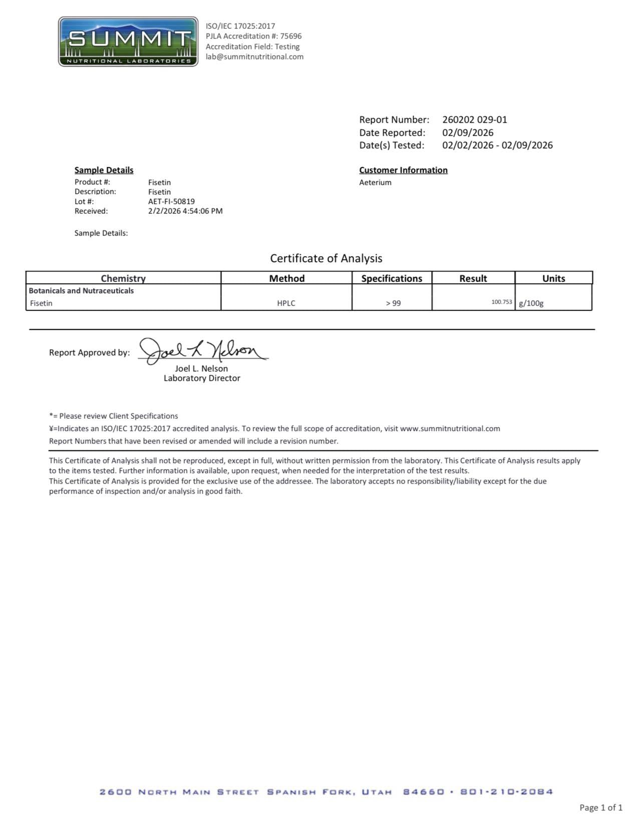 aeternum Fisetin 500mg Capsule, 60 Count