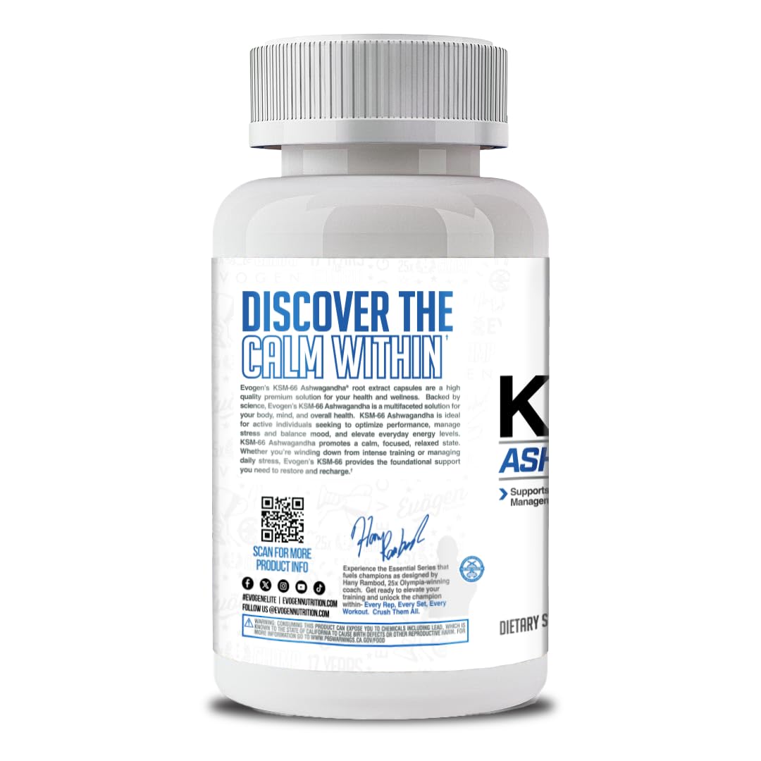 Evogen KSM-66 Ashwagandha 600mg Capsules, 60 Count
