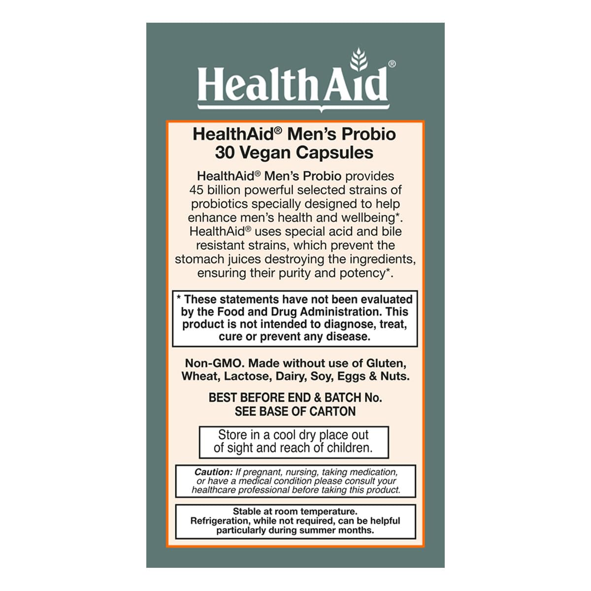 HealthAid Men’s Probiotic 45 Billion CFU – 10 Strains with Prebiotic – 30 Capsules