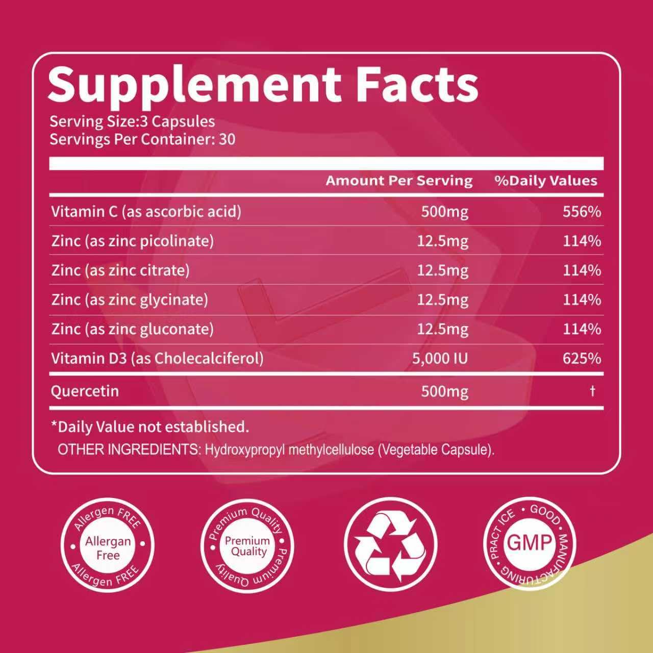 Warmbioder Quercetin with Vitamin C and Zinc Capsules, 90 Capsules
