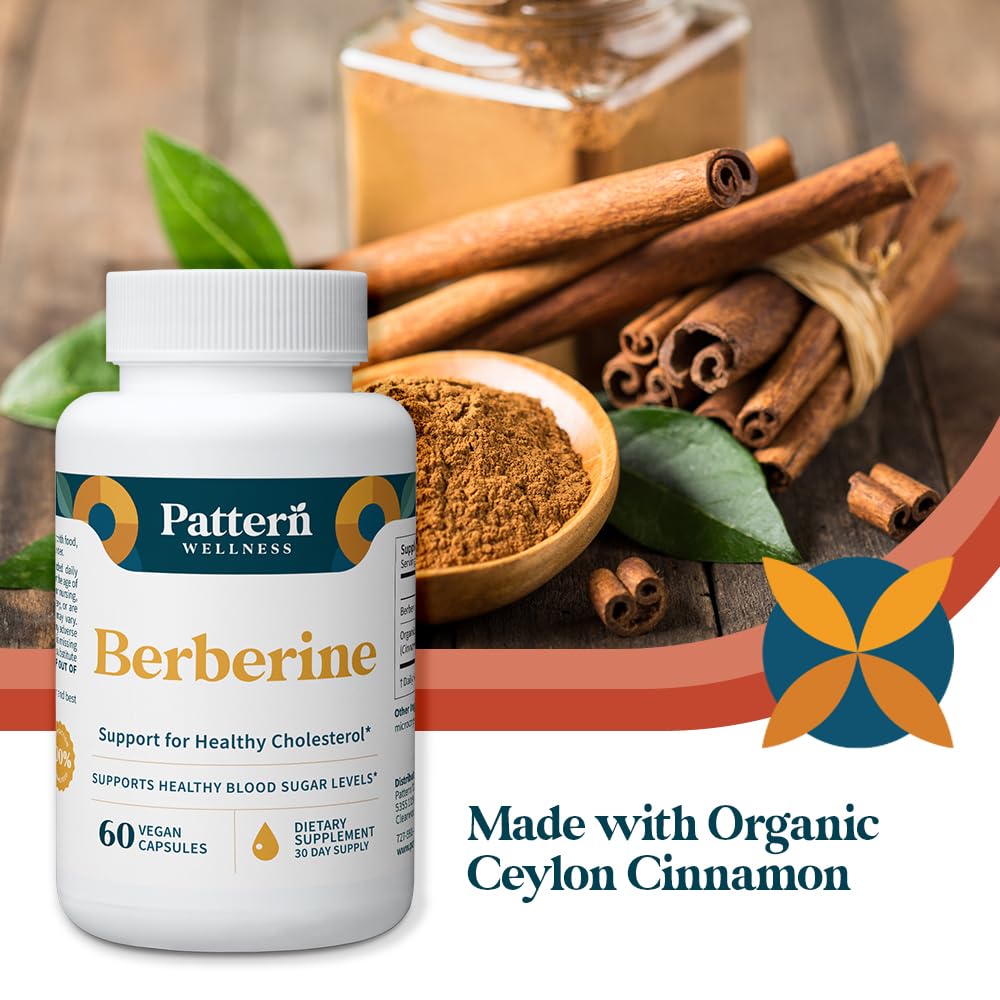 Pattern Wellness Berberine Supplement with Organic Ceylon Cinnamon Capsules, 60 Count