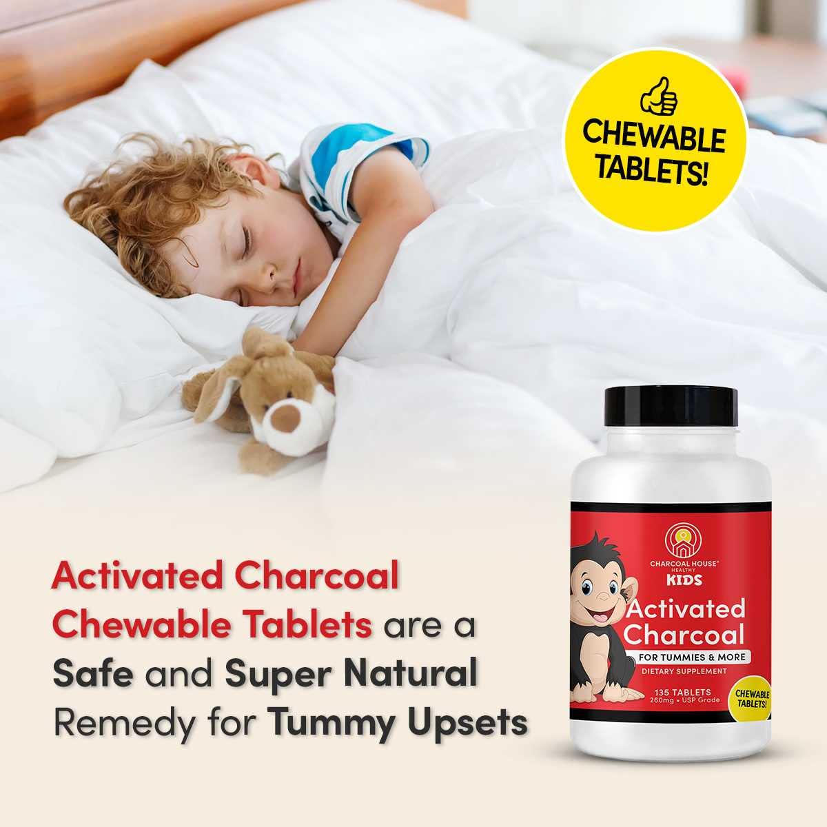 Charcoal House Chewable Activated Charcoal Tablets for Kids, 135 ct