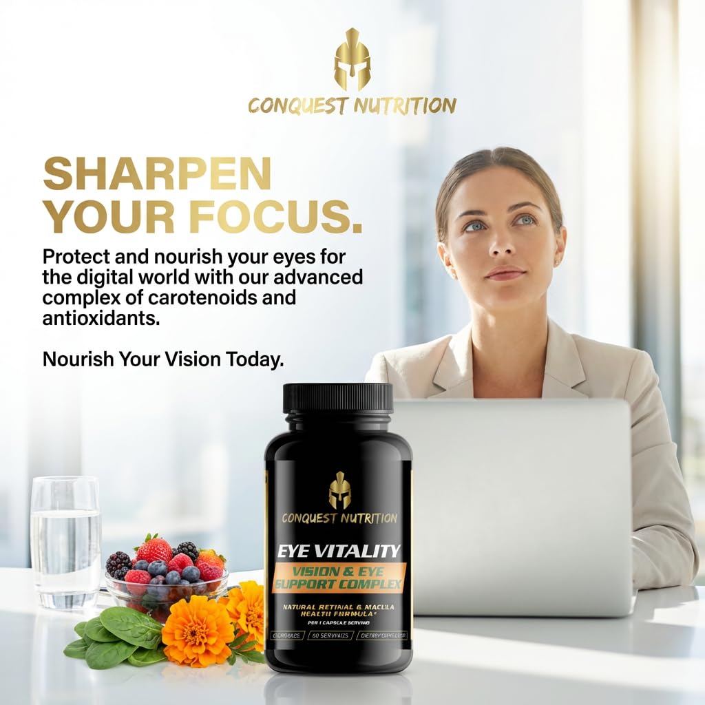 Conquest Nutrition Eye Vitality Vision & Eye Support, Enhance Eye Health, Bilberry, Lutein, Zeaxanthin, 60 Capsules