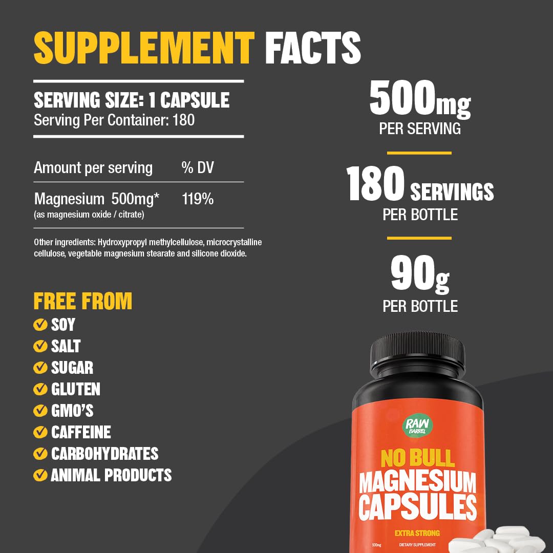 Raw Barrel No Bull Magnesium Capsules 180 Capsules