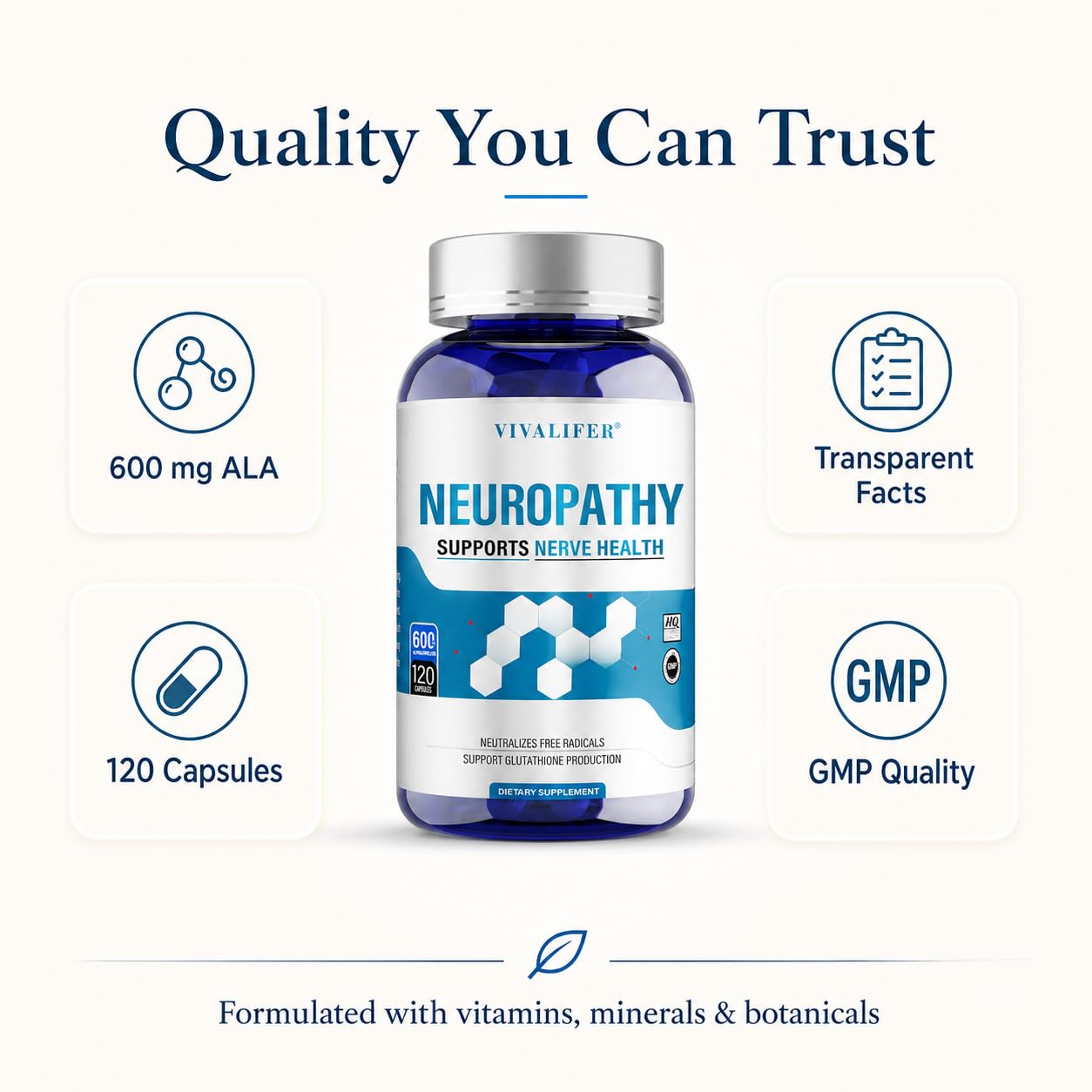 Generic Nerve Savior for Neuropathy 600mg Alpha Lipoic Acid with 300mg Benfotiamine Nerve Support Capsules 120 Capsules
