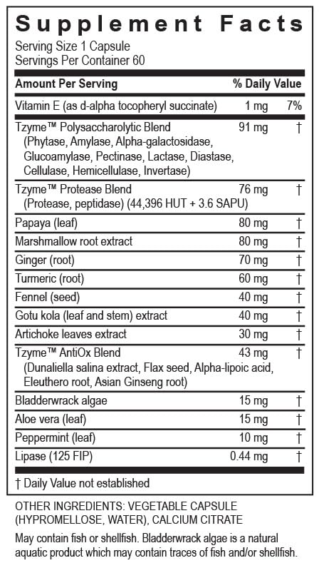TRANSFORMATION Gastro Enzyme Supplement with Herbal Blend & Vitamin E 60 Capsules