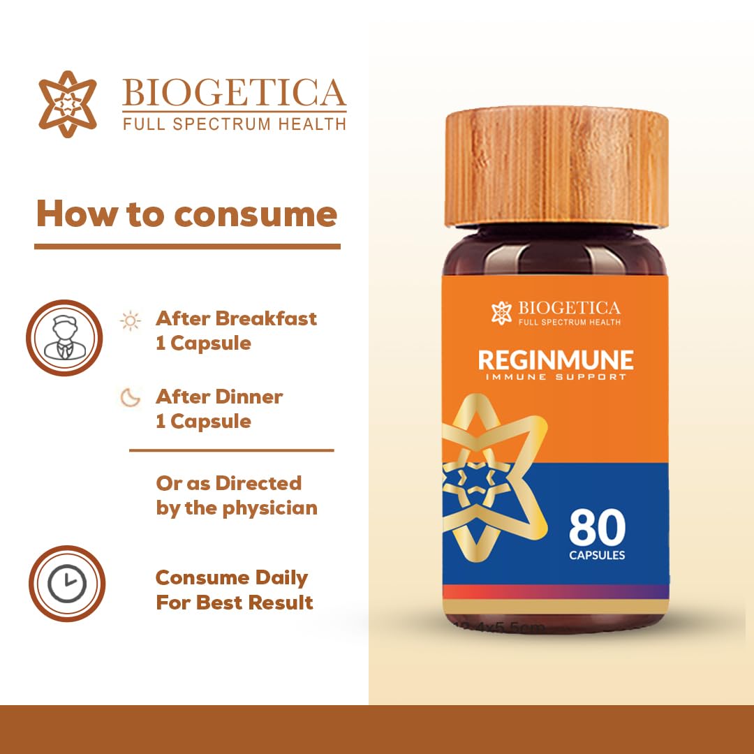 Biogetica Reginmune Natural Immune Support Supplement - Daily Wellness & Cellular Health Formula with Zinc, Magnesium, Echinacea, L-Glutamine & Aloe Vera - Vegan Diet Capsules, 80 Count