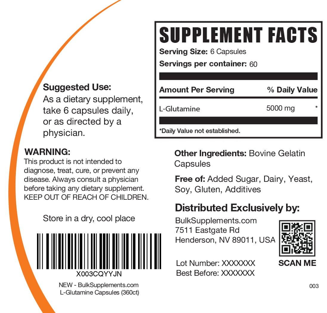 BulkSupplements L-Glutamine Capsules 360 Count