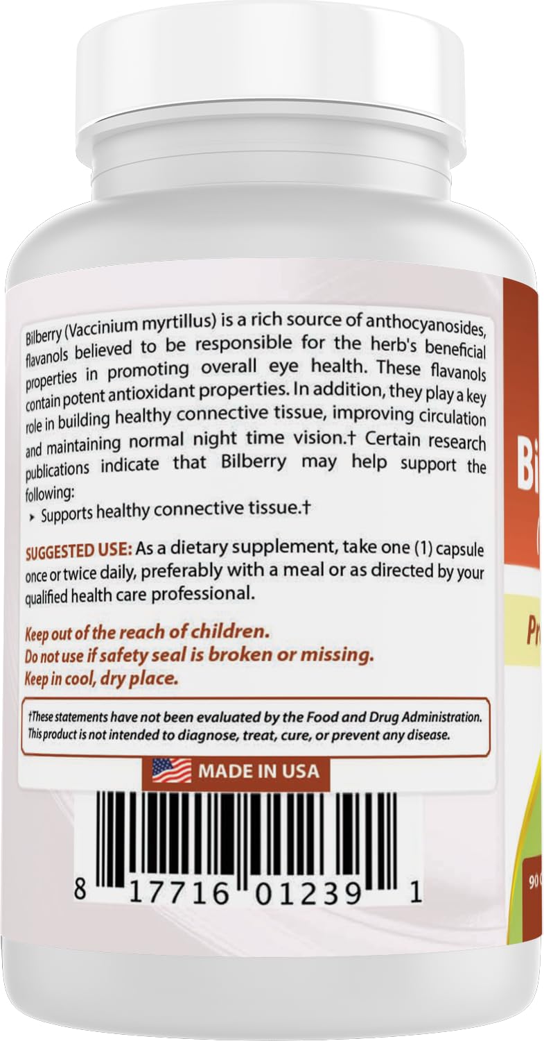 Best Naturals Bilberry 1000 mg Capsules, 180 Count