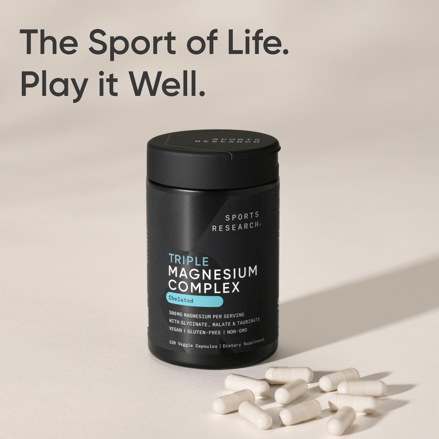 Sports Research Chelated Triple Magnesium Complex with Glycinate, Taurinate & Malate (Chelamax®) for Enhanced Bioavailability* Capsules 120