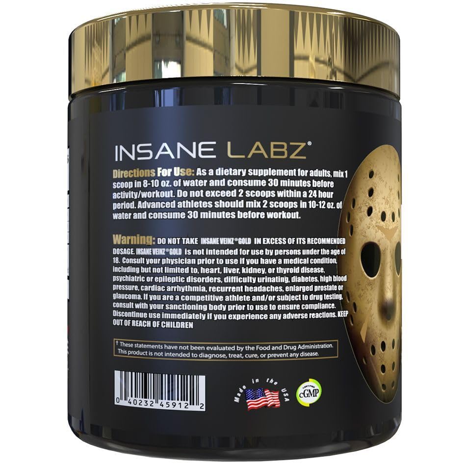 Insane Labz Psychotic Gold and Insane Veinz Gold Pre Workout Nitric Oxide Booster Stack Powder 13.6