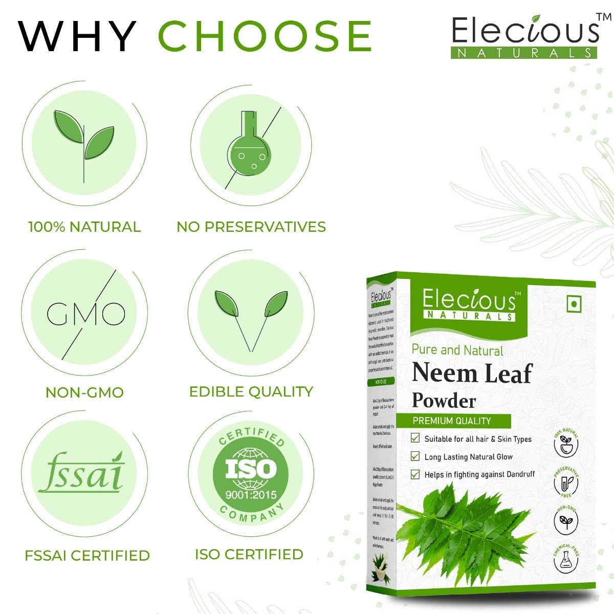 Elecious Neem Powder Margosa (Azadirachta Indica Leaf Powder), 7.0548 oz