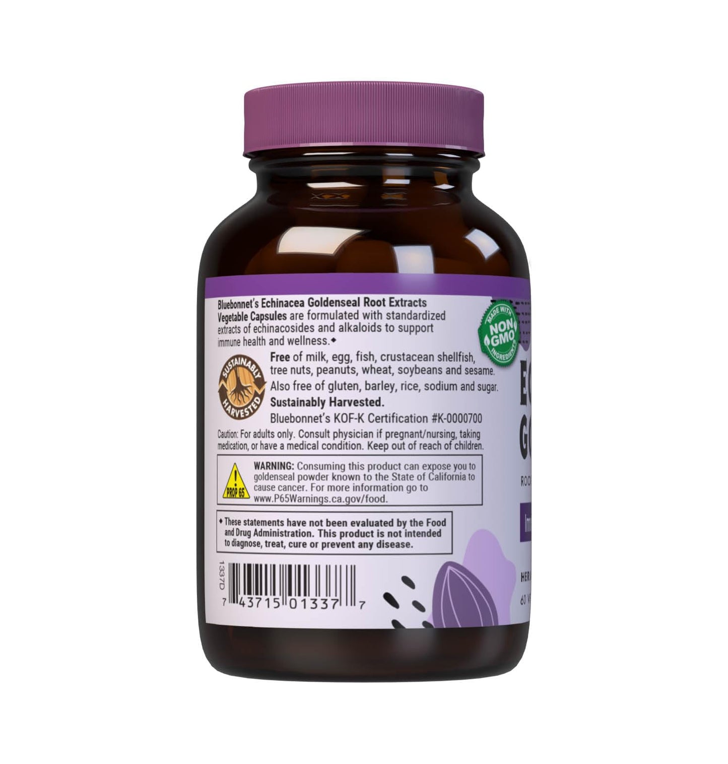 BlueBonnet Echinacea Goldenseal Root Extract Supplement Capsules, 60 Count