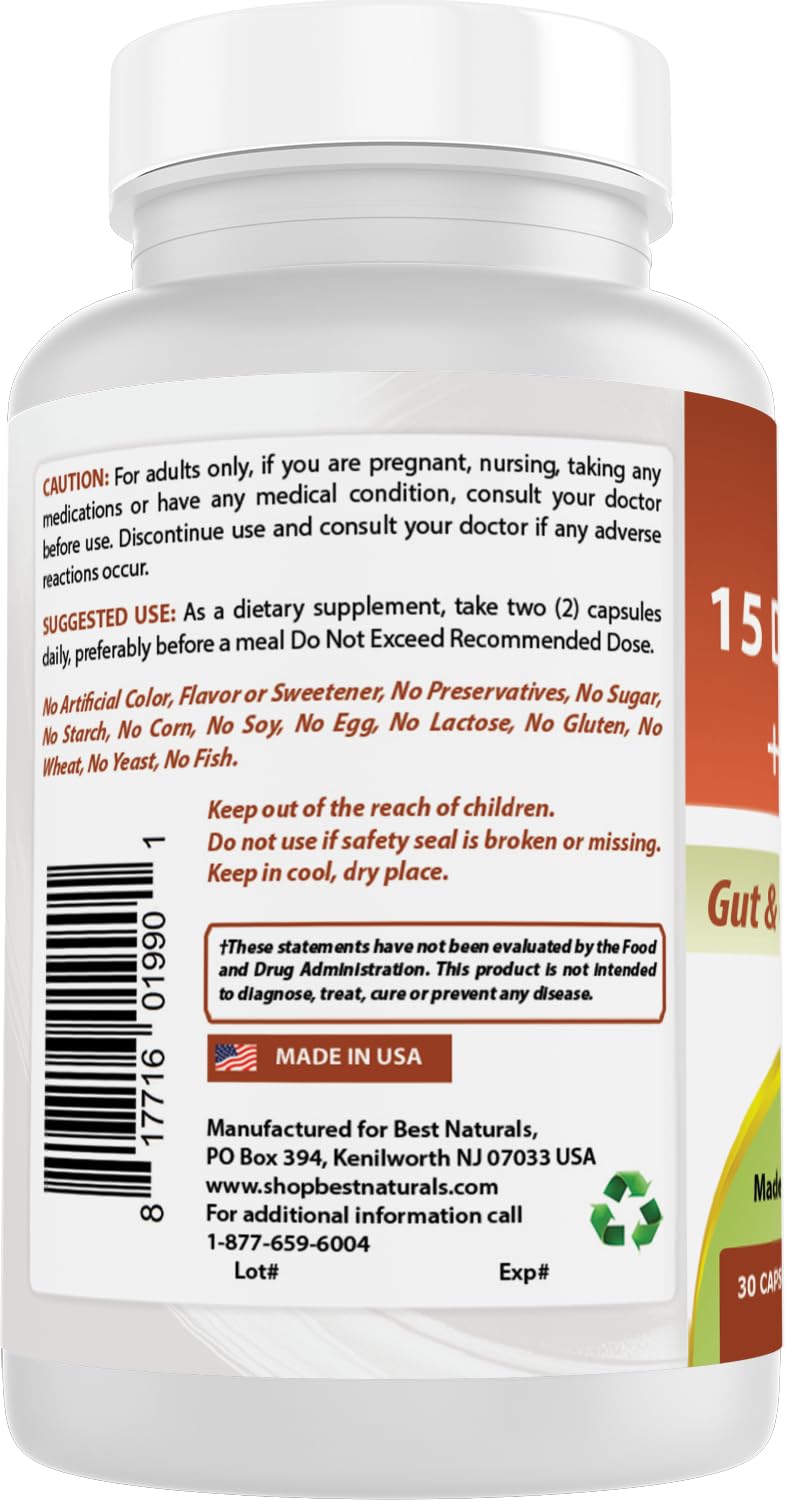 Best Naturals 15 Day Gut & Colon Cleanse + Probiotics for Women & Men with Senna, Cascara Sagrada & Psyllium Husk Capsules 30