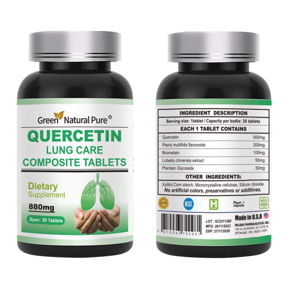 GREEN NATURAL PURE Quercetin Lung Care 880mg Capsules, 30 Count