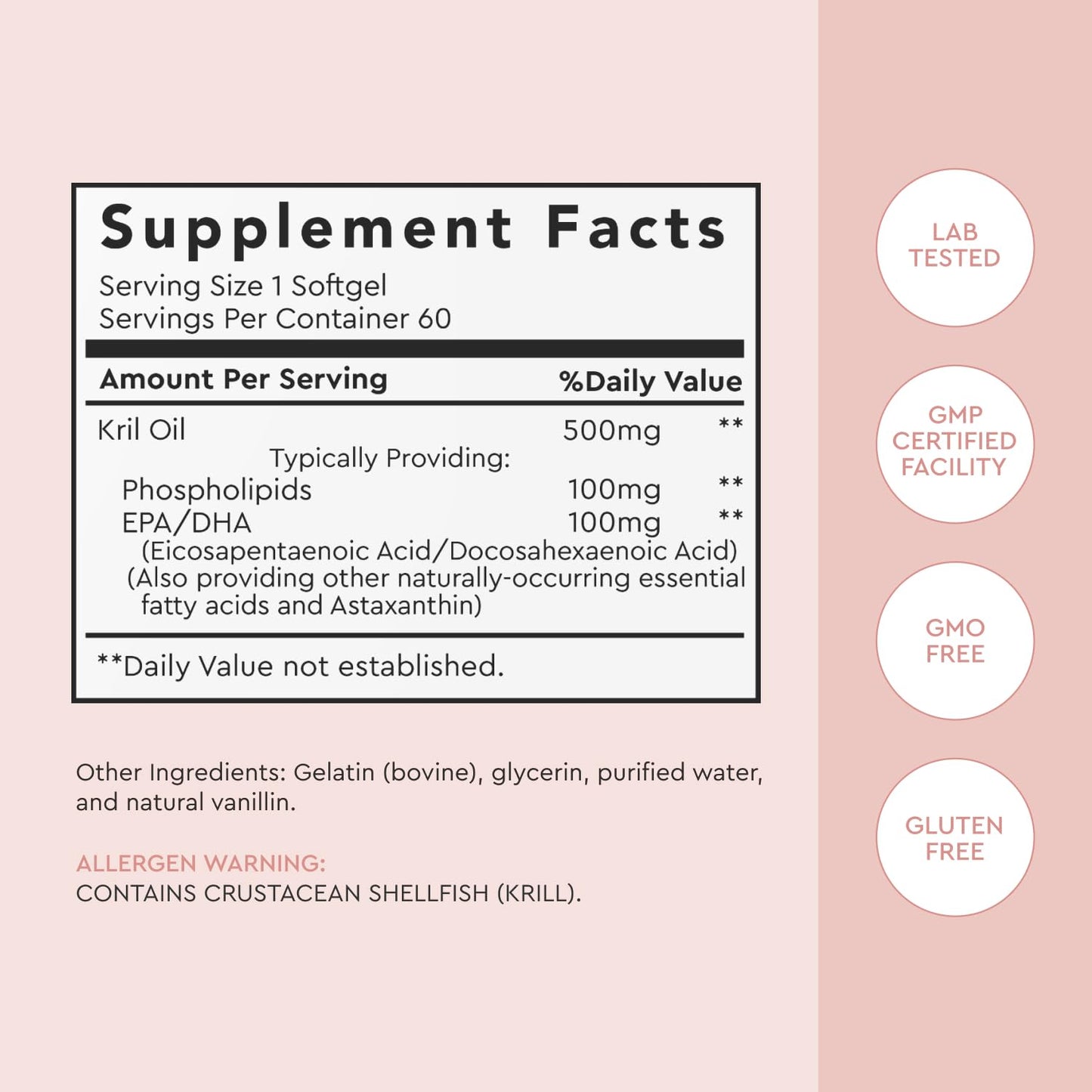 Alaya Naturals Antarctic Krill Oil 500mg Supplement with Phospholipids, EPA/DHA Omega-3 & Astaxanthin Softgels 60