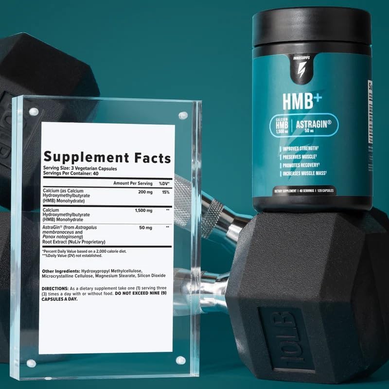 InnoSupps HMB+ 1500mg HMB (Beta-Hydroxy Methylbutyrate) & 50mg Astragin Veggie Capsules, 360 Count
