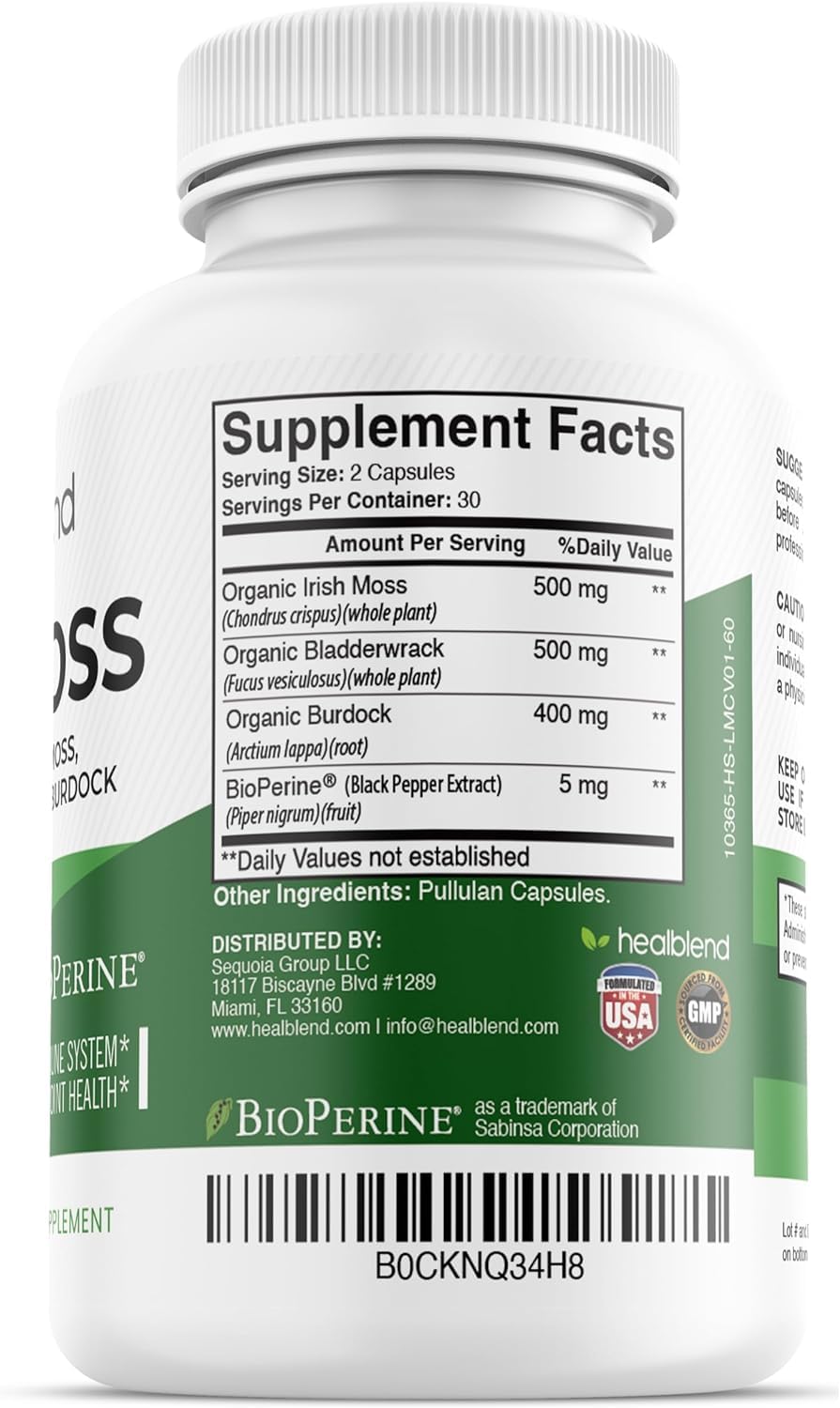 healblend Irish Moss, Bladderwrack, Burdock, & BioPerine Detox Support Capsules 60 Count