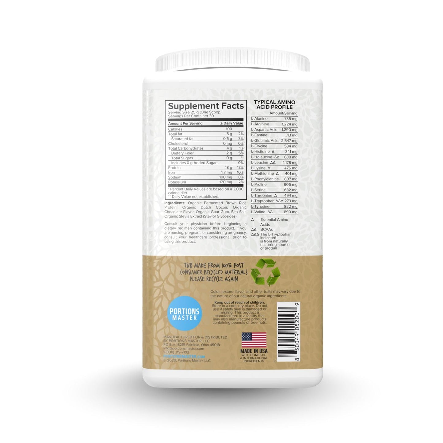 Portions Master Plant Protein Powder 26.4 oz Chocolate