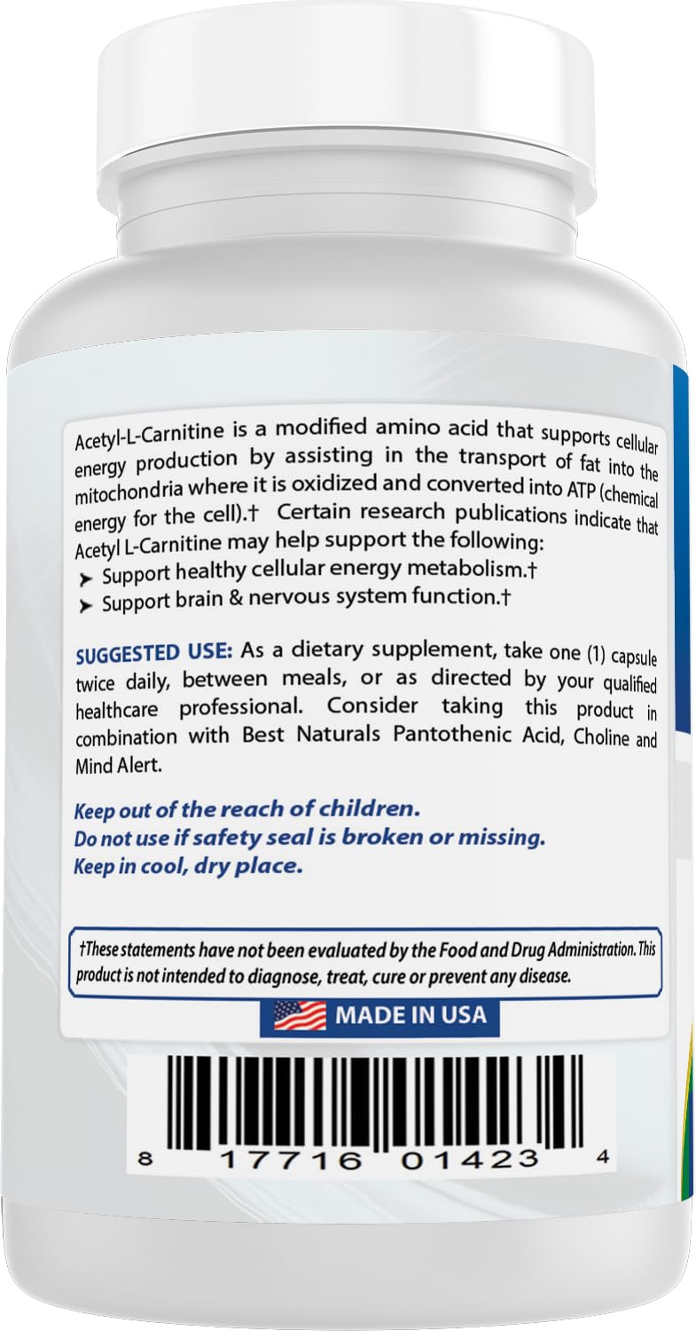 Best Naturals Acetyl L-Carnitine 1000 mg Capsules 180