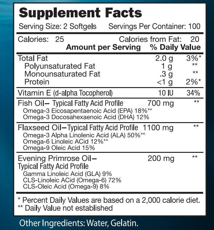 VitaVita Triple Strength Omega 3-6-9 Fish Oil, Flaxseed & Evening Primrose Oil, 2000mg EPA & DHA Softgels, Pack of 200