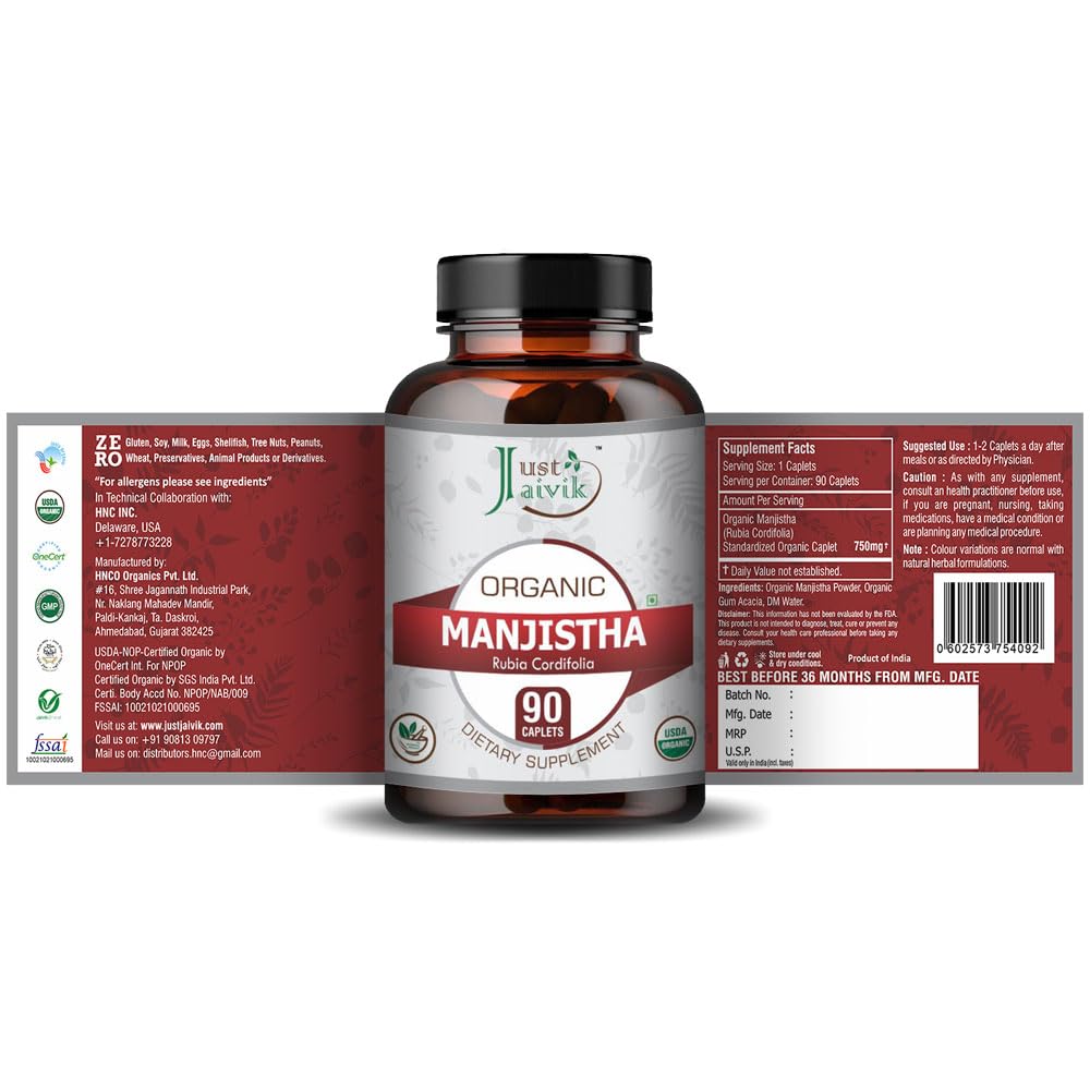 Just Jaivik Organic Manjistha Tablets, 90 Count