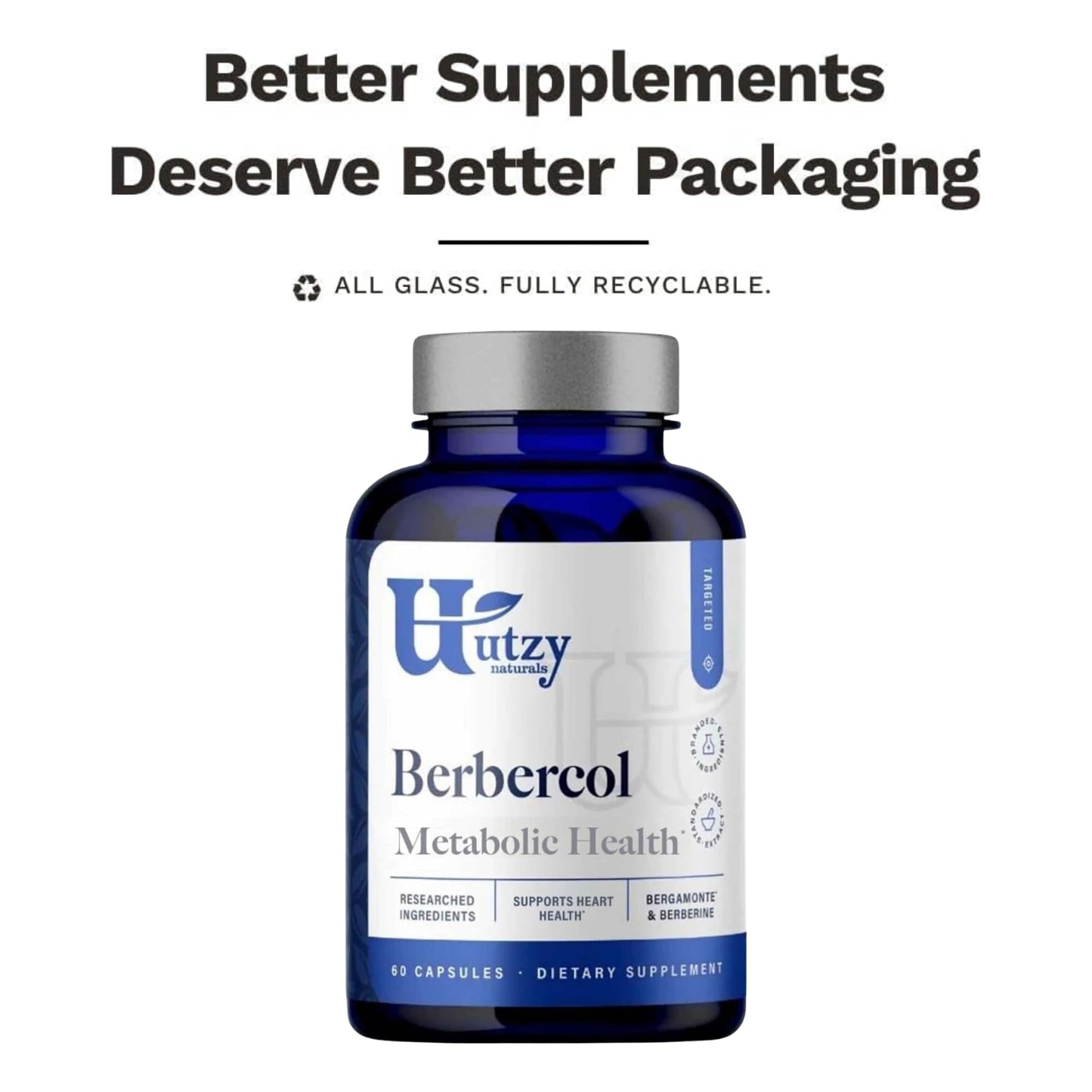 Utzy Naturals Berbercol 500mg Citrus Bergamot (as Bergamonte) & Berberine Capsule, 60 Count