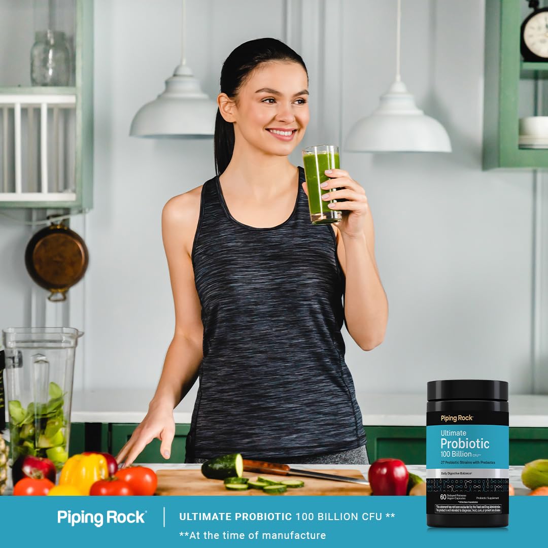 Piping Rock Ultimate Probiotic 100 Billion CFU | 27 Probiotic and Prebiotic Strains for Digestive Balance 60 Capsules