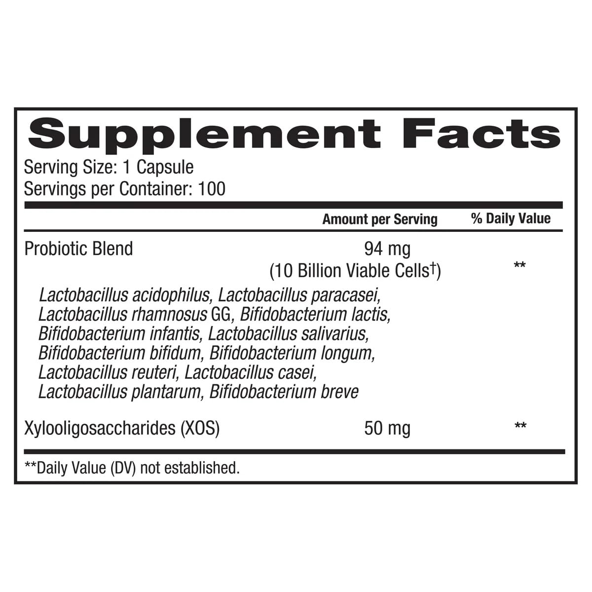 Generic Advanced Digestive Probiotic Capsule, 12 Strains, 10 Billion Viable Cells, Gluten, Soy and Dairy Free - 100 Capsules