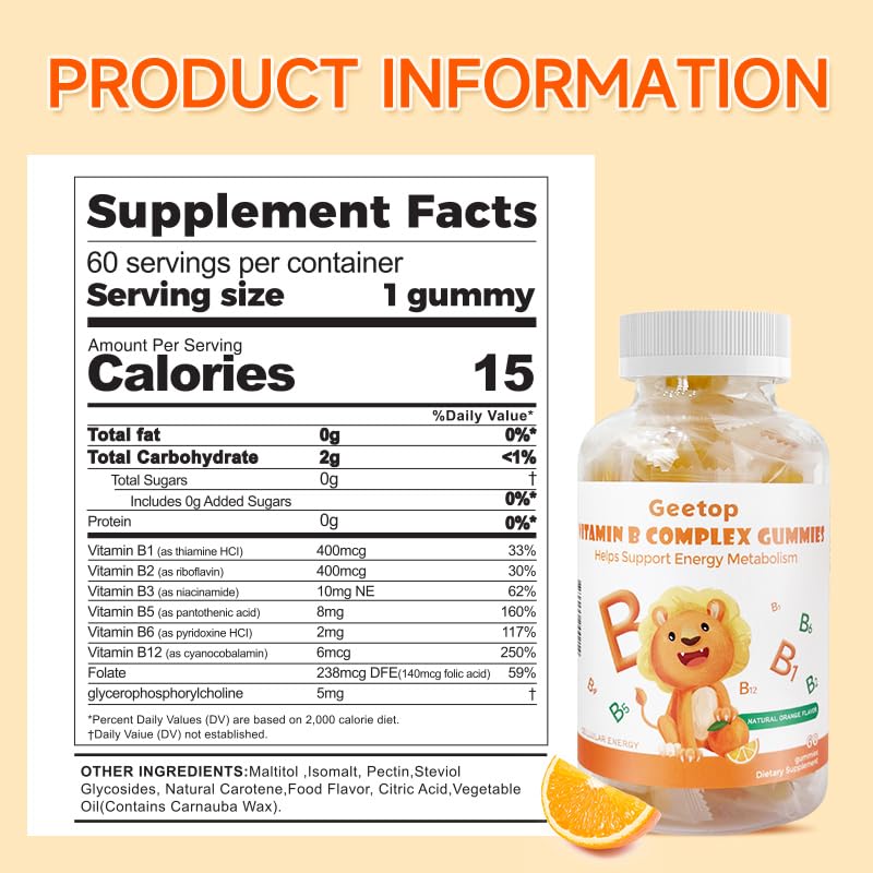Geetop Vitamin B-Complex 8in1 Gummies, 60 Count