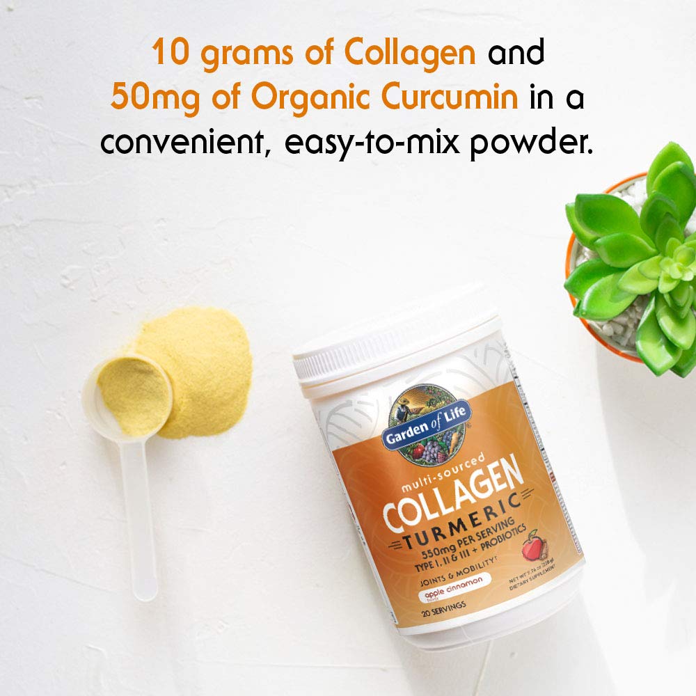 Garden of Life Multi-Sourced Collagen Peptides + Turmeric Powder Apple Cinnamon, Powder, 7.8 Ounce
