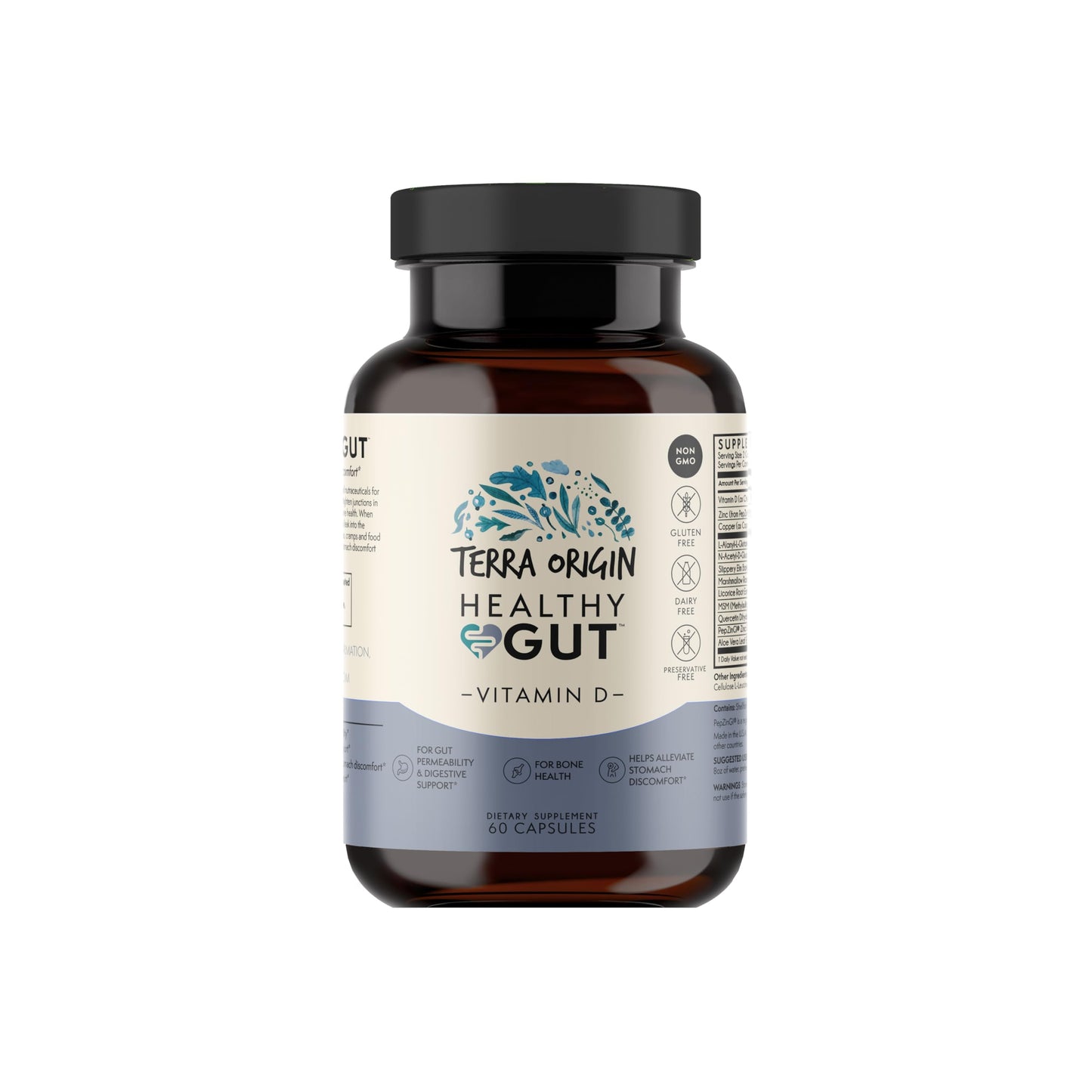 TERRA ORIGIN Healthy Gut with Vitamin D 5000 IU, 60 Capsules