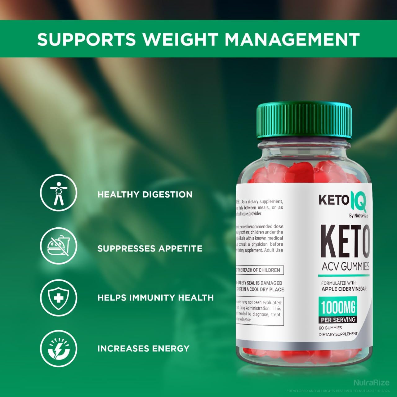 NutraRize Keto IQ Keto ACV Gummies, 180 Gummies