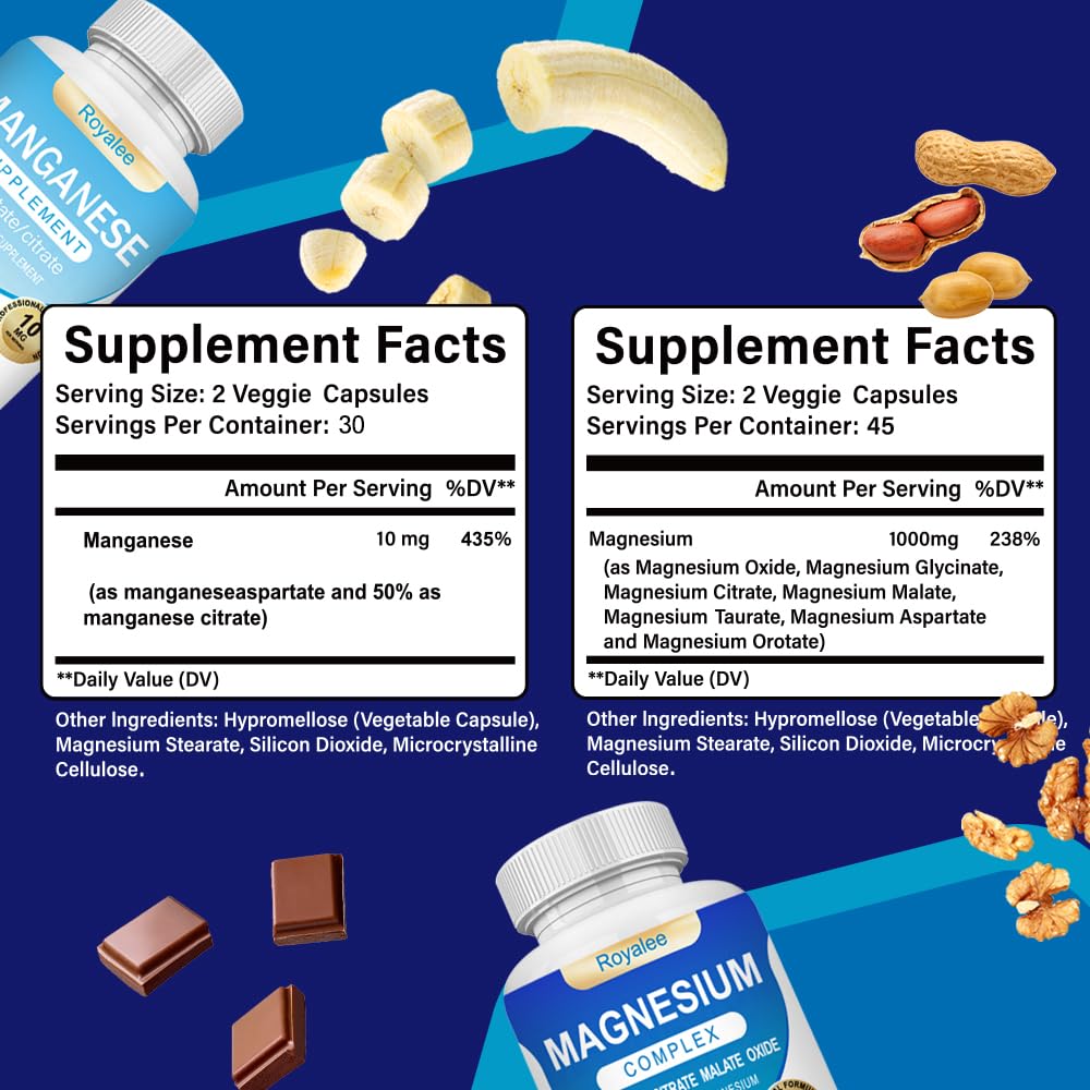 Royalee Magnesium Complex & Manganese Supplement Bundle Capsules, 150 Count