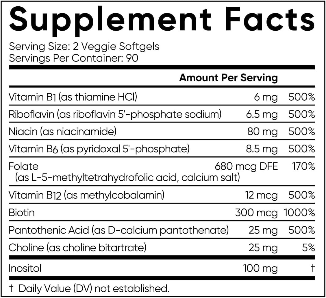 Adventure Home Sports Advanced B-Complex with Methylated Folate & B12 Softgels, 180 Count