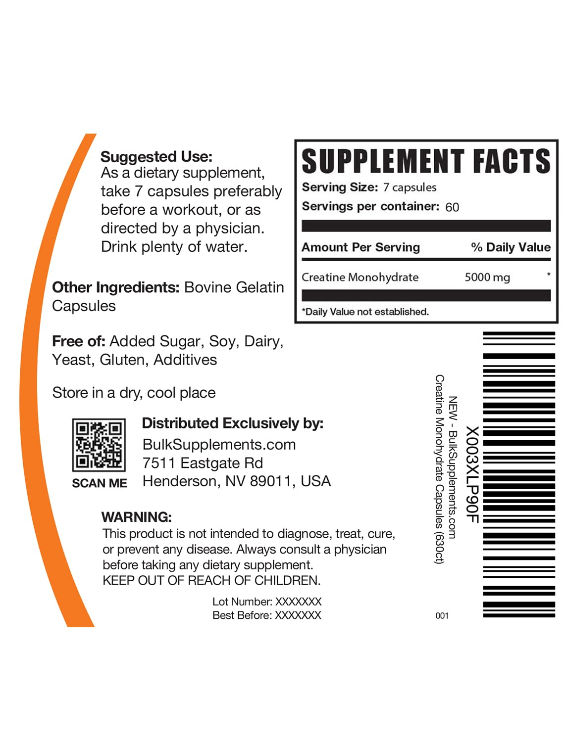 BulkSupplements Creatine Monohydrate Capsules, 420 Count