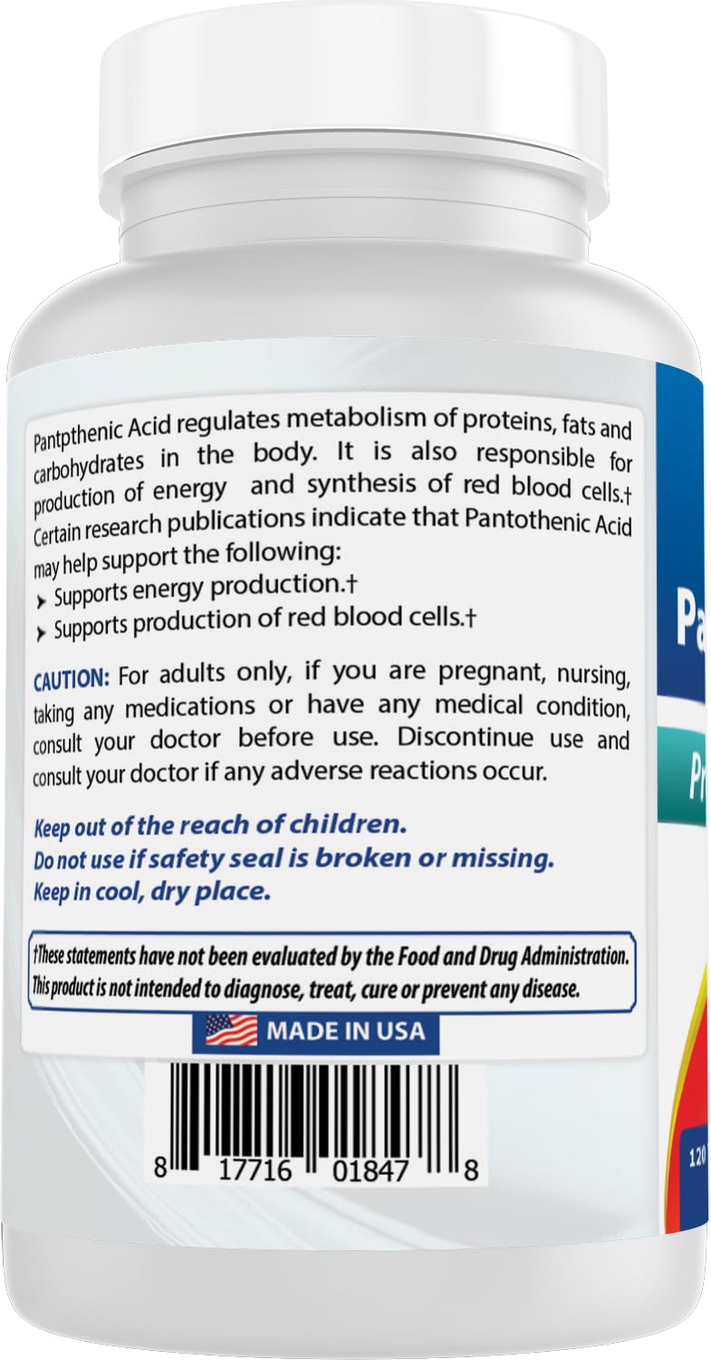 Best Naturals Pantothenic Acid 500 mg Tablet, 120 Count