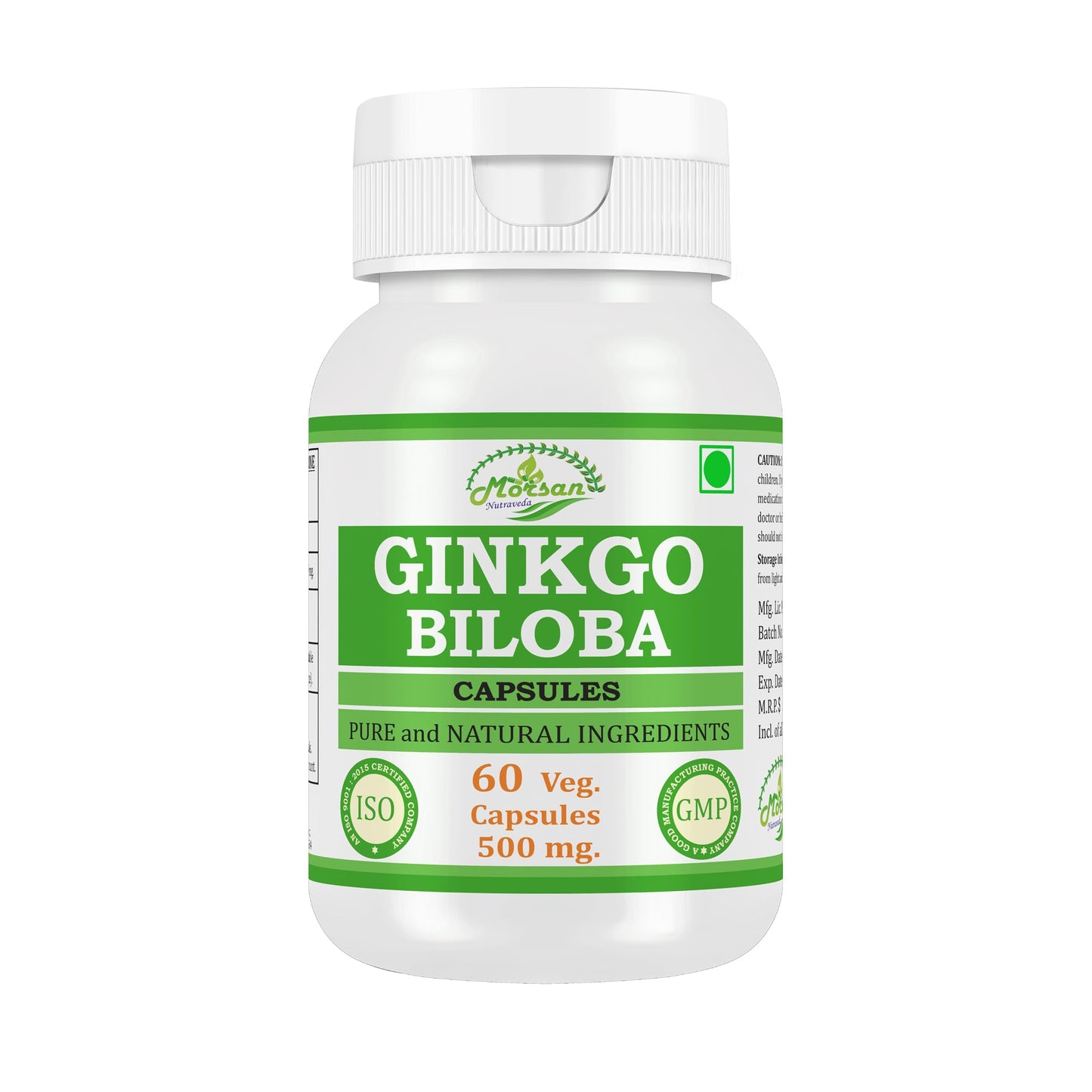 Morsan Nutraveda Ginkgo Biloba Capsules 500 mg, 240 Count