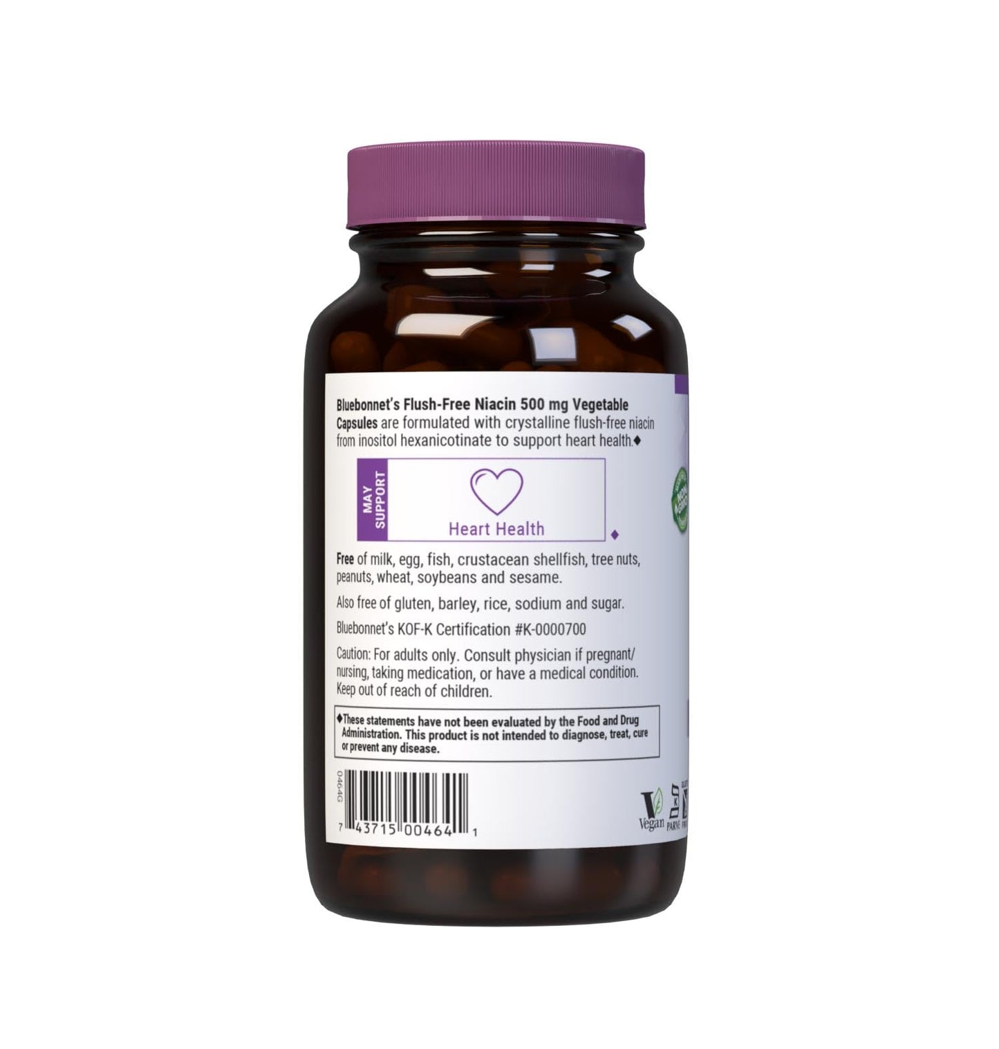 BlueBonnet Flush-Free Niacin 500mg Capsules, 120 Count