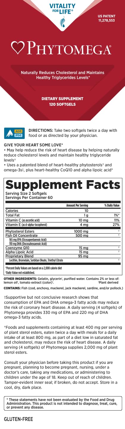 Generic Phytomega Phytosterols, Omega-3s (EPA 330 mg, DHA 220 mg), CoQ10, and Alpha Lipoic Acid Softgels, 120