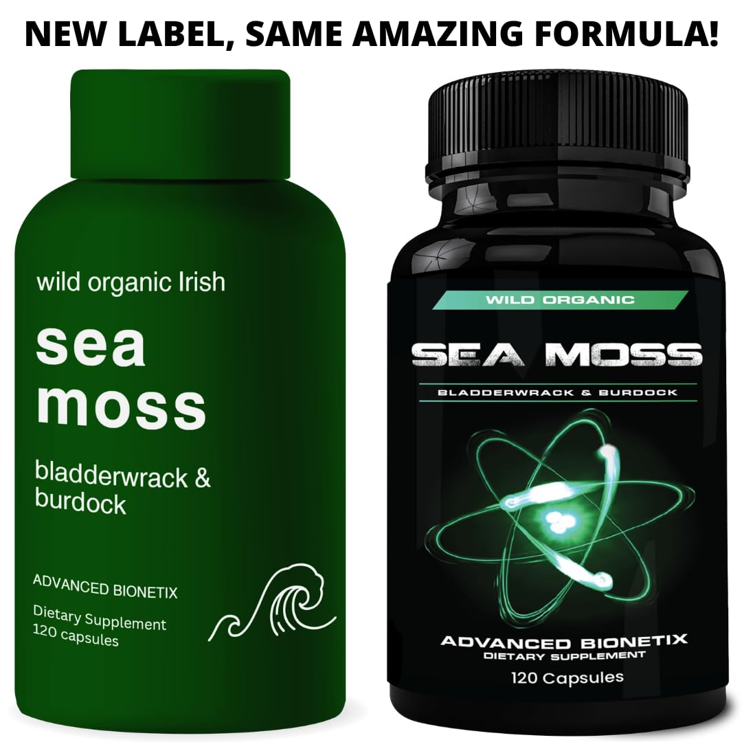 Advanced Bionetix Organic Irish Sea Moss Capsules with Bladderwrack & Burdock Root, 240 Capsules