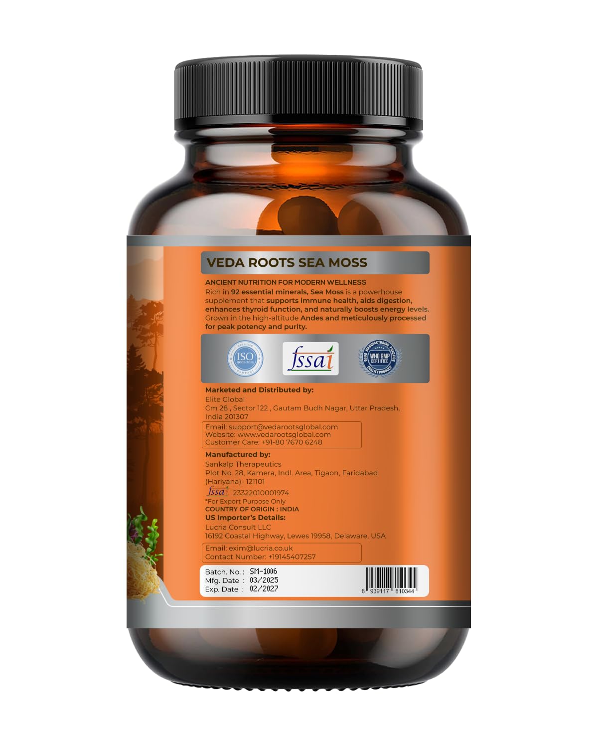 VEDA ROOTS Sea Moss Capsules with Burdock Root, Bladderwrack & Muira Puama, 60 Capsules