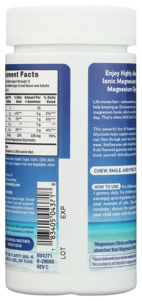 Natural Vitality CALM Magnesium Citrate Supplement, 60 Gummies