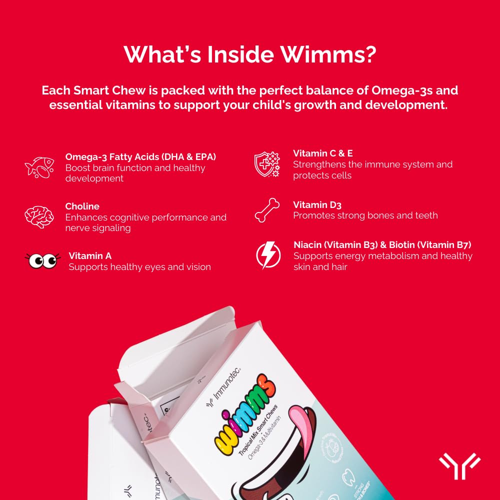 Immunocal WIMMS Smart Chews for Kids Omega-3 & Multivitamin Gummies, Chewable, 30 Chews