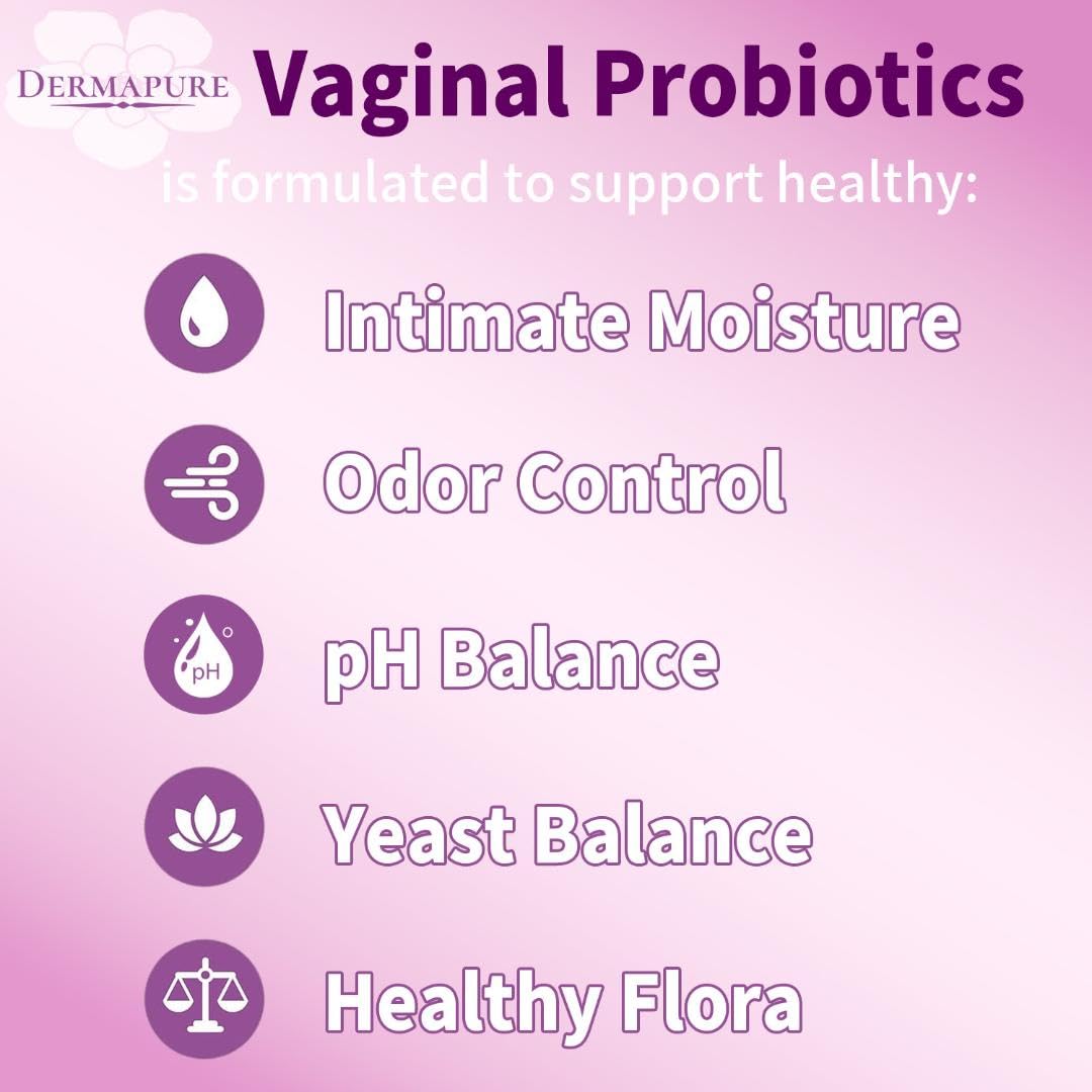 DERMAPURE Women's Vaginal Probiotic, Prebiotic & Postbiotic with Cranberry Extract & Vitamin C, Vaginal Health Supplement, Capsule, 60 Count