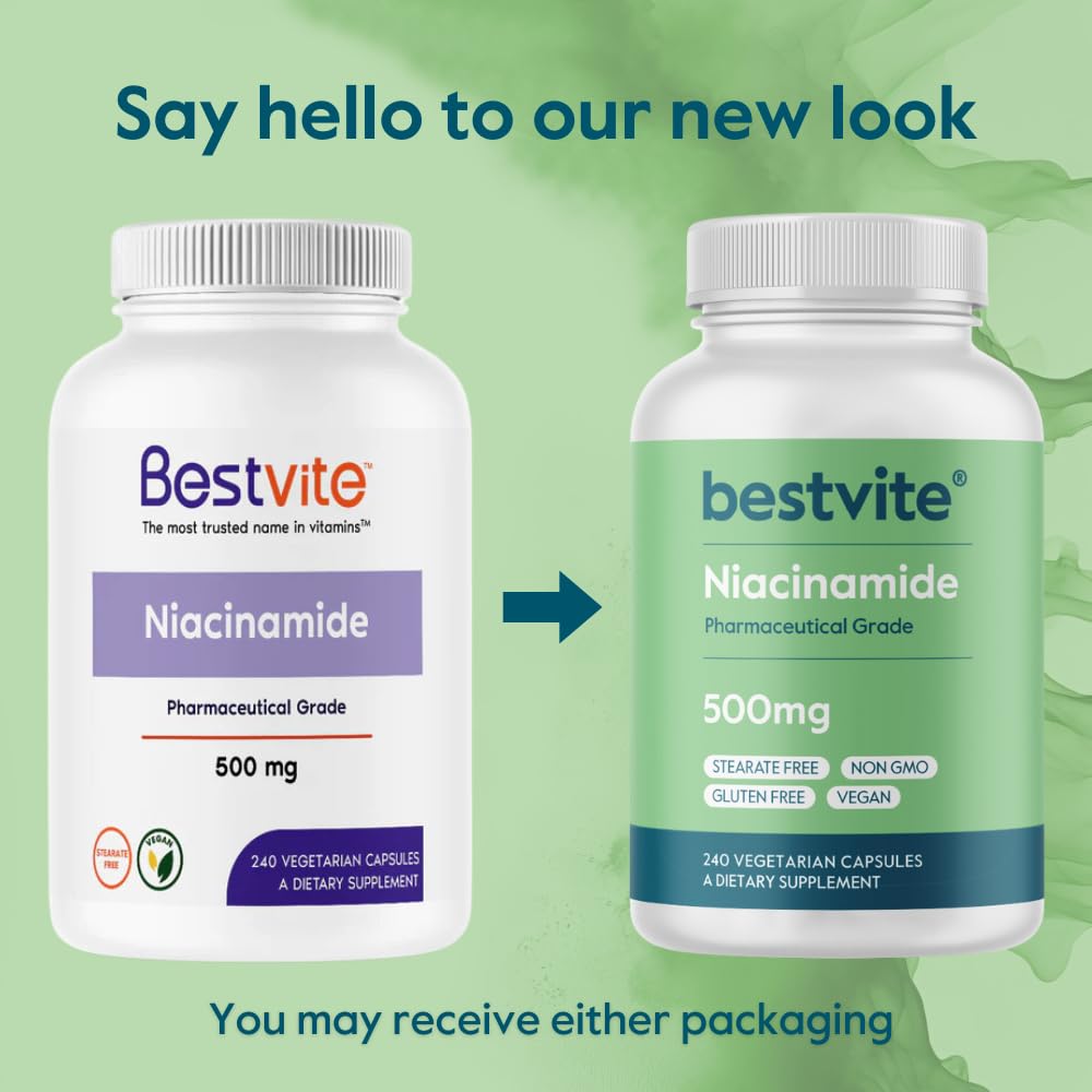 BESTVITE Filler-Free Niacinamide 500mg Capsules, 240 Count