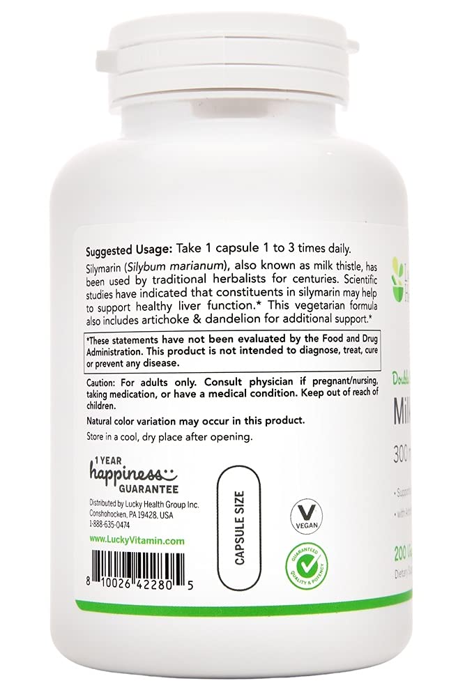 LuckyHerbs Milk Thistle 300 mg Capsules, 200 Count