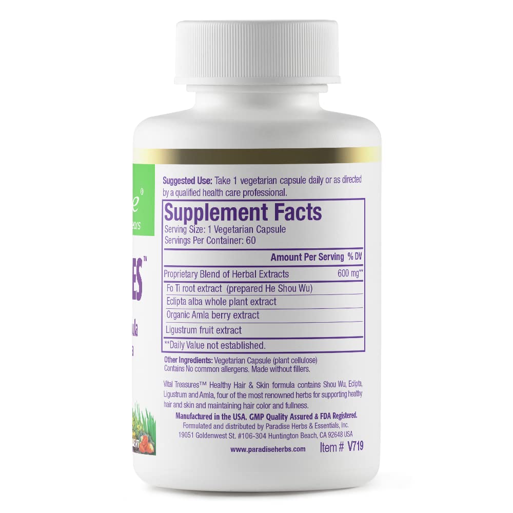 Paradise Herbs Vital Treasures Supplement Hair Skin & Nails Support Capsules, 60 Count
