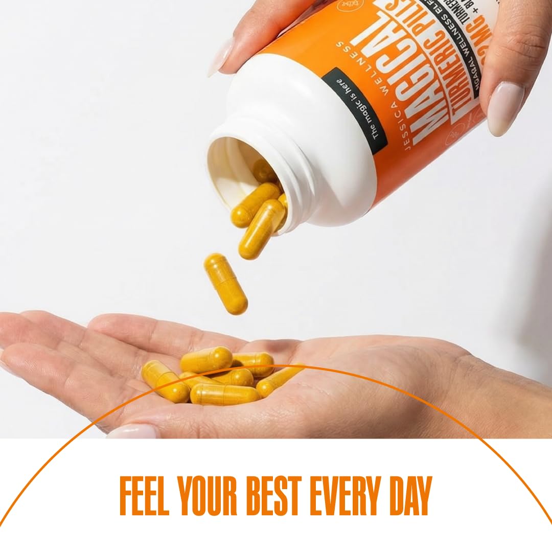JESSICA WELLNESS Turmeric Curcumin Capsules with Black Pepper and Ginger, 180 Count