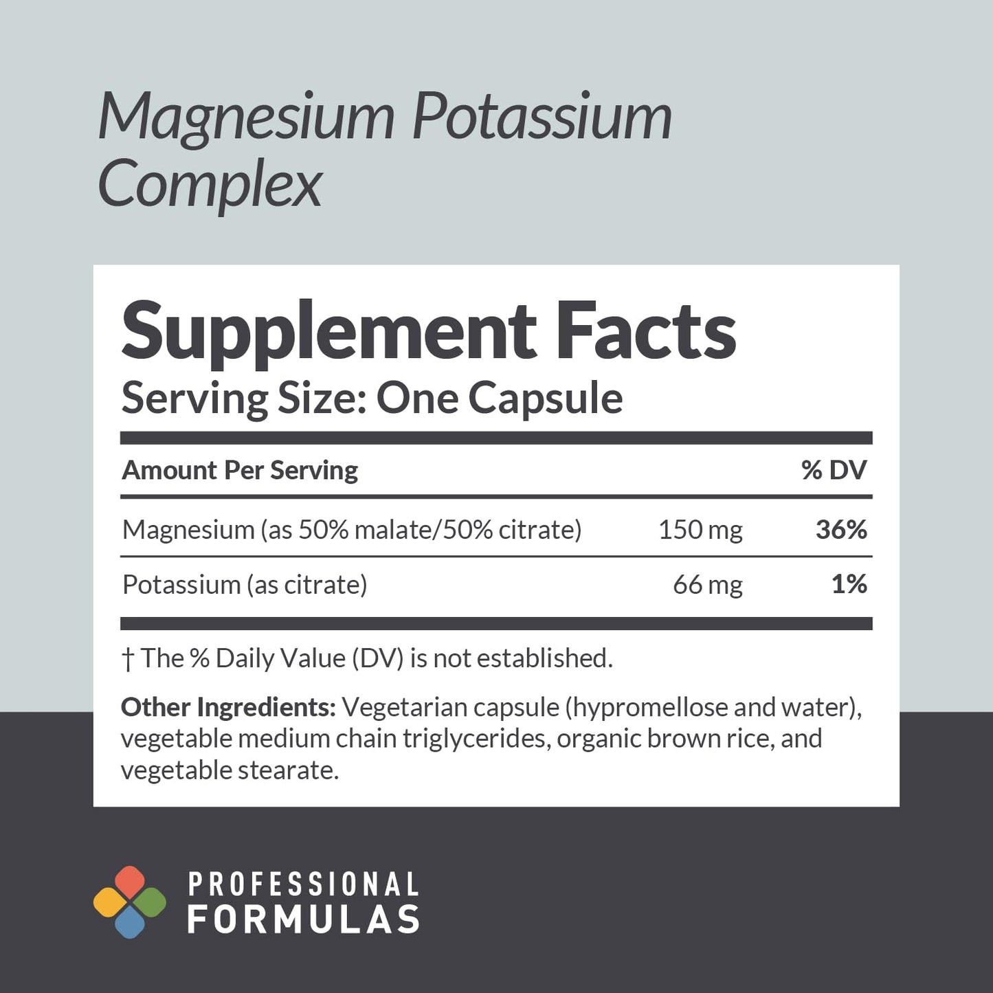 Professional Complementary Health Formulas Magnesium Potassium Complex Highly Absorbable Magnesium (Malate & Citrate) and Potassium Citrate 90 Capsules